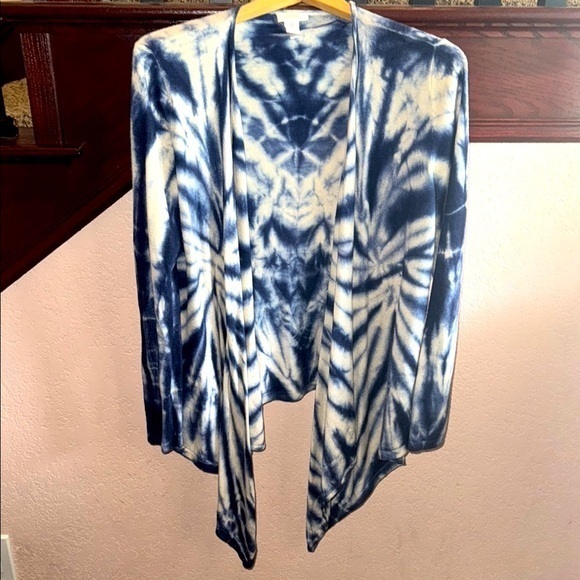 Chico's Sweaters - Chicos Womens 0 Silk Blend Blue and White Tie-Dye Beachy Open Cardigan Sweater